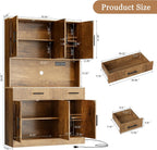 Shintenchi Pantry Cabinet with Charging Station, 70” Tall Kitchen Storage Cabinet with Microwave Stand, Storage Drawers & Adjustable Shelves, Large Capacity Kitchen Hutch for Dining Room, Brown
