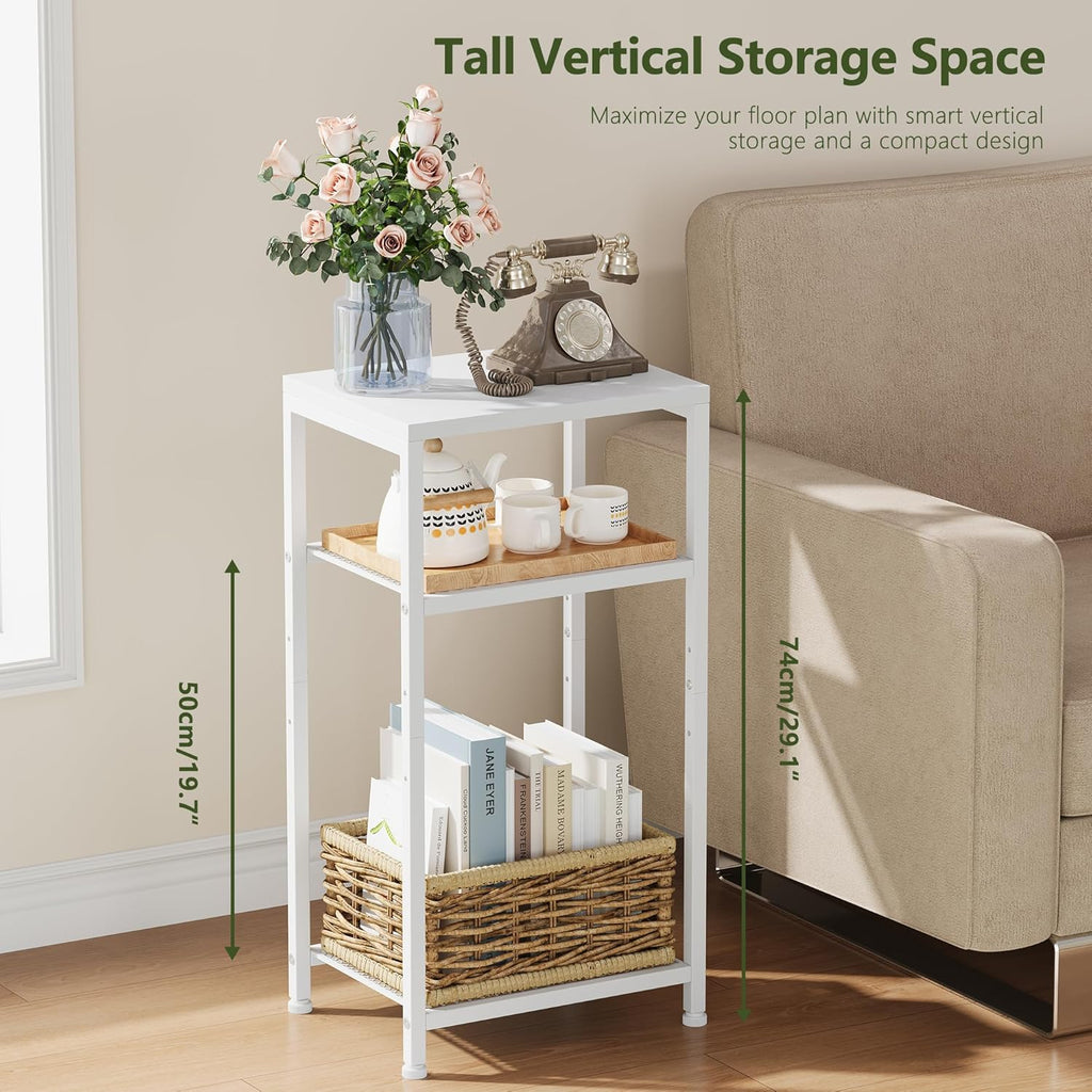 Heybly Small Side Table Set of 2, Tall End Table with Adjustable Shelf, Telephone Table, Nightstand, Accent Table Stand, Small Entryway Table, Bedroom,Living Room, Office,Bathroom, White, HET003WT2