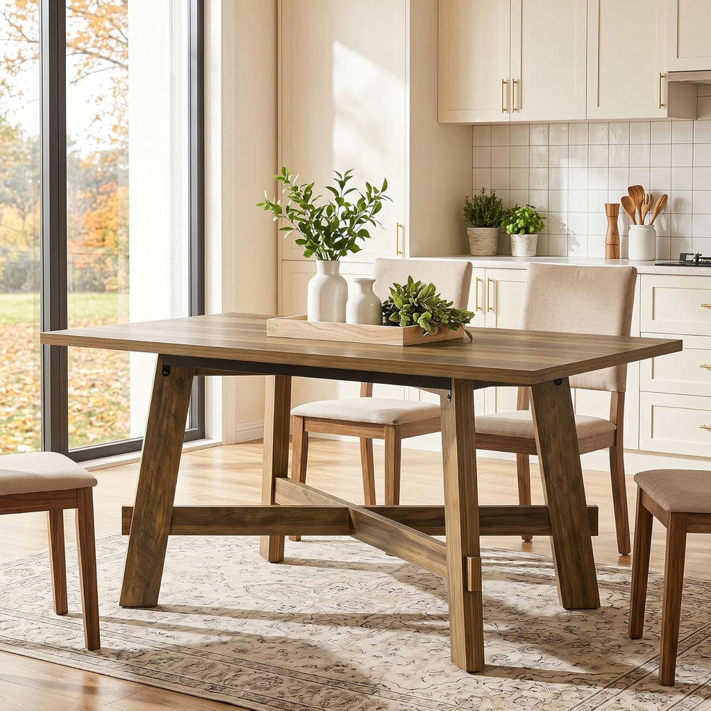 Tribesigns 47-Inch Dining Table for 4, Farmhouse Kitchen Table with Sturdy Legs and Cross Brace, Small Dinner Tables for Living Room, Apartment, Dining Room, Brown
