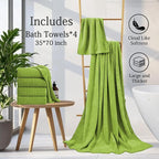Extra Large Bath Towels Set 35x70 Inches - Olive Green Luxury 600 GSM Oversized Bath Sheet Towel,Ultra Soft Microfiber - Quick Dry,Highly Absorbent Shower Towels Spa Hotel Bathroom Towel Set (4-Pack)