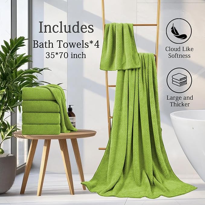 Extra Large Bath Towels Set 35x70 Inches - Olive Green Luxury 600 GSM Oversized Bath Sheet Towel,Ultra Soft Microfiber - Quick Dry,Highly Absorbent Shower Towels Spa Hotel Bathroom Towel Set (4-Pack)