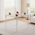 Folding Card Table, 34 Inch Portable Square Game Table with Collapsible Legs, Multifunctional Foladable Table with PU Padded Tabletop for Home, Parties, Picnics, Games, 1 Piece, Beige