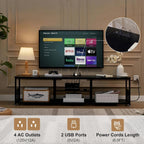 VECELO TV Stand with Power Outlets for Televisions up to 80Inch, 70" Media Entertainment Center with Charging Station 3-Tier Open Storage Shelves with Metal Frame for Living Room/Bedroom，Black