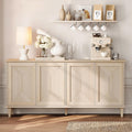 WAMPAT 65-inch Handcrafted Patchwork Decorative Buffet Cabinet with Pop-Up Design Doors,Full Unit Modern Farmhouse Accent Credenza for Coffee Bar, Kitchen, and Living Room,Beige Light Oak