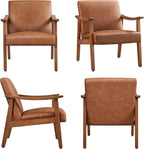 Yaheetech Accent Chairs Set of 2, Mid-Century Armchairs, Light Brown | Cushioned Club Chairs with Supportive Sloped Backrests and Sturdy Wood Arms Fit Small Living Rooms, Offices, Reading Nook