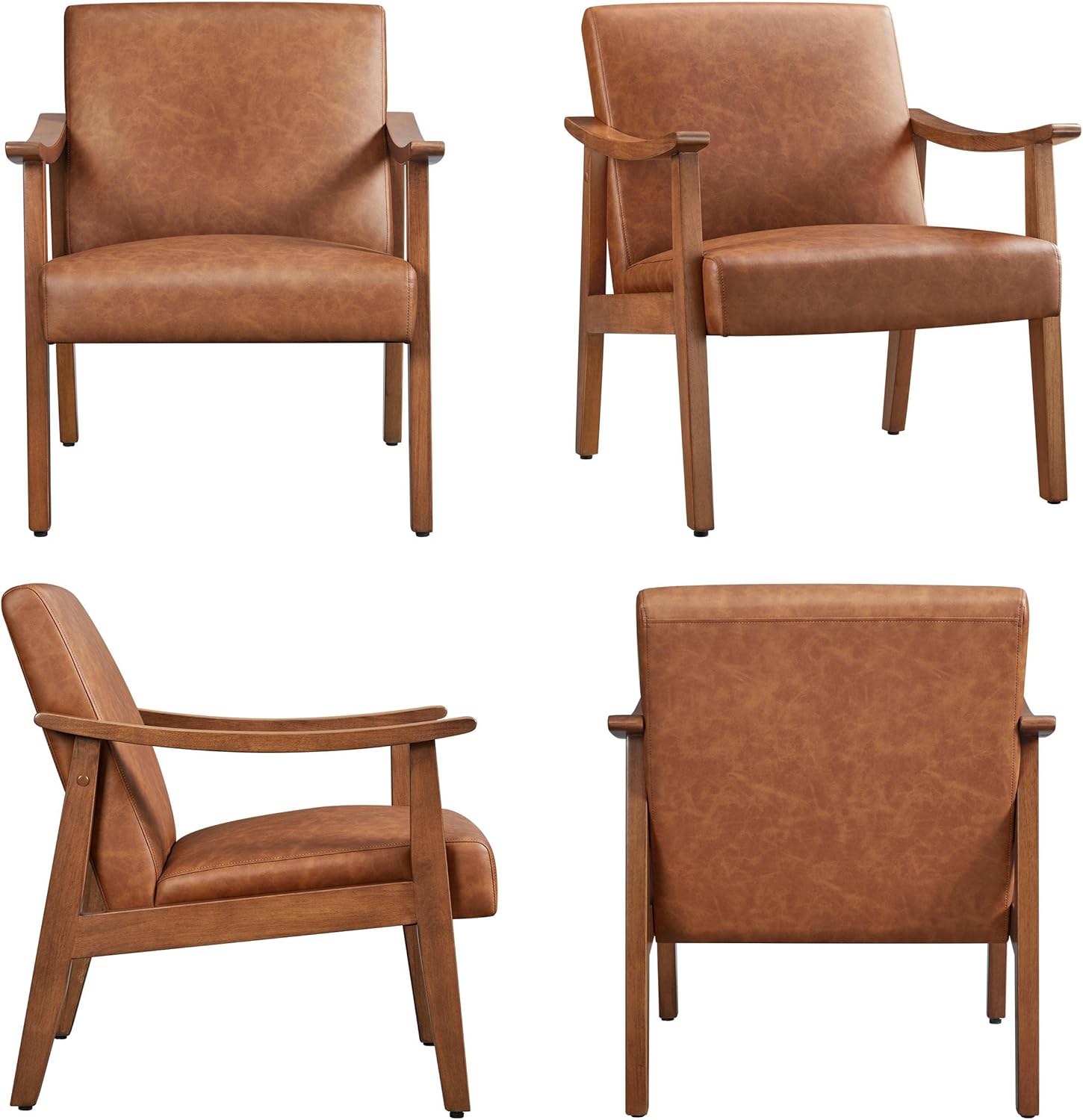 Yaheetech Accent Chairs Set of 2, Mid-Century Armchairs, Light Brown | Cushioned Club Chairs with Supportive Sloped Backrests and Sturdy Wood Arms Fit Small Living Rooms, Offices, Reading Nook