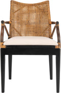 SAFAVIEH Gianni Rattan Arm Chair 19.8”, Solid Wood Brown & Black SEA4011A | Hand-Woven Rattan Back, Solid Mahogany Frame, Foam-Filled Cotton Seat, Easy Assembly, Indoor Use