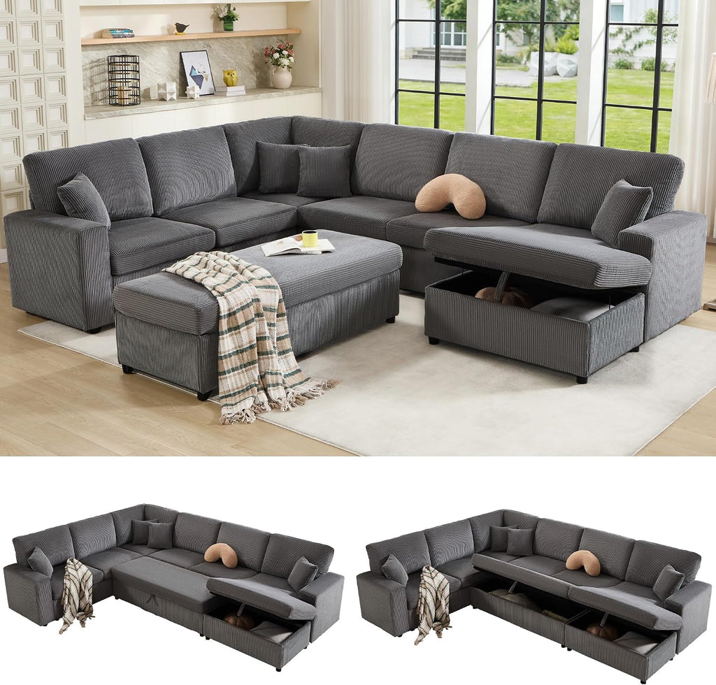 130" Sectional Couches for Living Room, Modular Sectional Sofa, Grey | Sofa Converts to Sleeper, Throw Pillows
