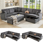 130" Sectional Couches for Living Room, Modular Sectional Sofa, Grey | Sofa Converts to Sleeper, Throw Pillows