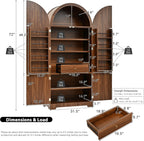 Merax 72" Tall Arched Cabinet Kitchen Pantry with 4 Doors, Fluted Storage Cabinets with 3 Adjustable Shelves & 1 Hidden Drawer & 8 Door Shelves, Versatile Cupboard for Kitchen, Dining Room, Brown