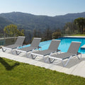 Domi Outdoor Lounge Chairs Set of 4, Aluminum Chaise Lounge Chairs for Outside with 5 Position Adjustable Backrest, Stackable Patio Lounge Chair with Wheels for Beach, Yard, Balcony, Poolside, Grey