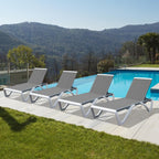 Domi Outdoor Lounge Chairs Set of 4, Aluminum Chaise Lounge Chairs for Outside with 5 Position Adjustable Backrest, Stackable Patio Lounge Chair with Wheels for Beach, Yard, Balcony, Poolside, Grey