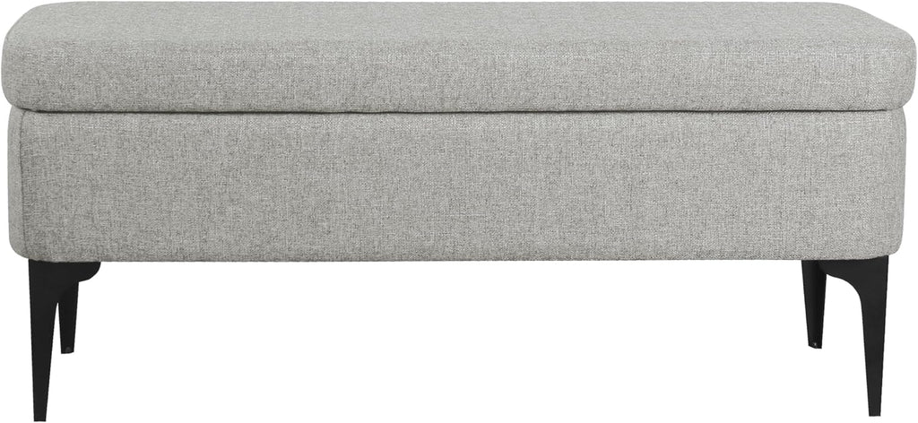 HomePop Upholstered Storage Bench with Metal Leg, 42" W, Cool Gray Woven