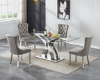 70'' Modern Glass Dining Table for 4-8 People, High Gloss Stainless Steel Base, Rectangular Glass Dining Room Table for 6, Tempered Glass Top Silver Kitchen Table for Home Kitchen Furniture