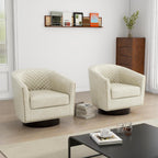 Swivel Barrel Accent Chair Set of 2, Comfy Modern Upholstered Round Faux Leather Arm Chair for Living Room, Bedroom -Beige