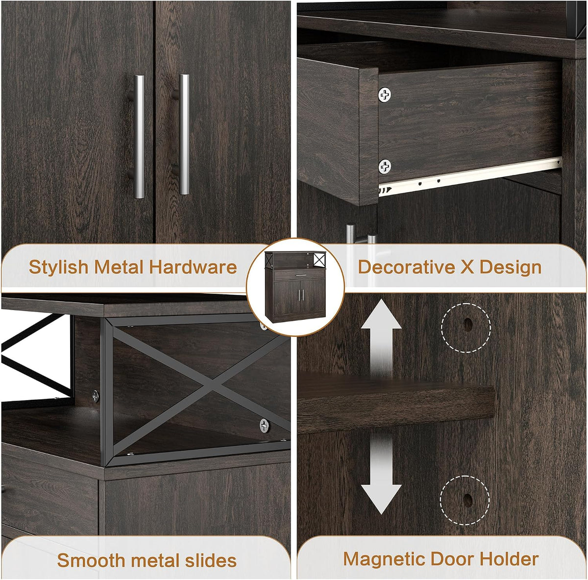 Shintenchi Kitchen Storage Cabinet with Adjustable Shelves and Drawers, Modern Buffet Sideboard, Wood Buffet Cabinet with Doors, Floor Cabinet Cupboard for Coffee Bar Living Room, Dark Brown
