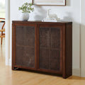 LKTART Small Sideboard Buffet Cabinet,Narrow Kitchen Storage Cabinet with 2 Rattan Doors,Mid Century Modern Thin Console Table for Living Room,Entryway(39.4" Walnut)
