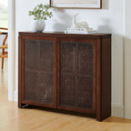 LKTART Small Sideboard Buffet Cabinet,Narrow Kitchen Storage Cabinet with 2 Rattan Doors,Mid Century Modern Thin Console Table for Living Room,Entryway(39.4" Walnut)