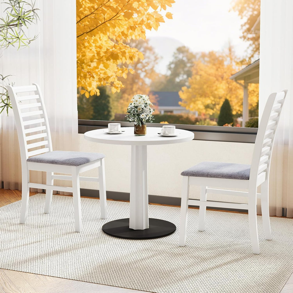GOFLAME Wooden Dining Chairs Set of 4, Fabric Upholstered Kitchen Chairs with Rubber Wood Legs, Padded Seat & High Backrest, Armless Side Chairs for Dining Room, Living Room, Restaurant, White