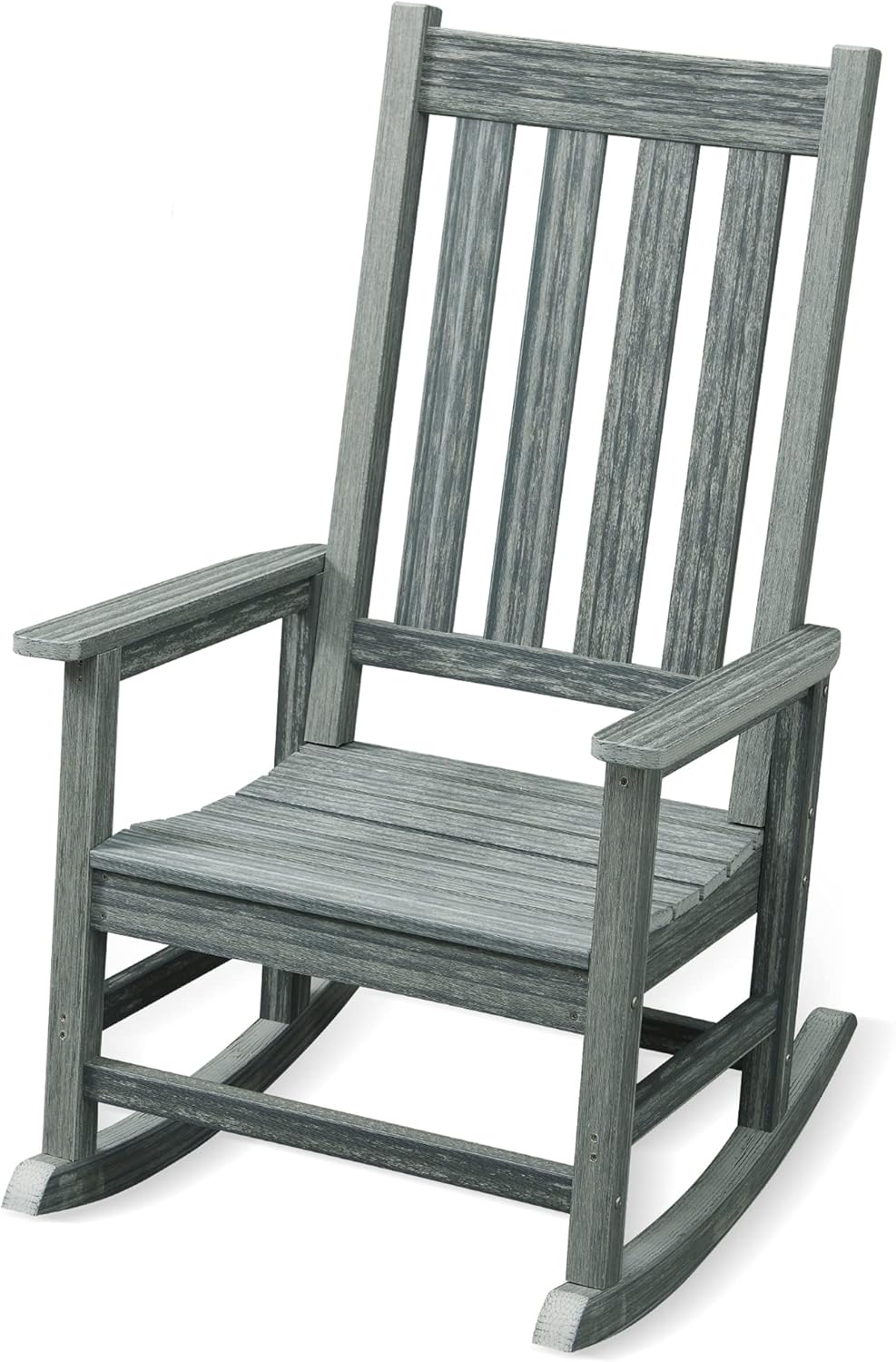 Oversized Outdoor Rocking Chair, HDPE 350lbs Heavy Duty Porch Rocker with High Back, All Weather Resistant Patio Rocking Chair for Lawn, Garden & Deck (Grey)