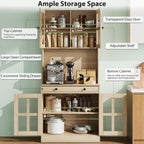 IDEAHOUSE 72 Inch Kitchen Pantry Cabinet with Glass Doors, Drawer and Adjustable Shelves, Farmhouse Tall Storage Cabinet with Open Countertop, Wood