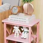 VECELO End Side Table Night Stand Set of 2,X-Design with Storage Shelf for Bedroom,Living Room,Pink