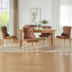 Eifizek Upholstered Dining Chairs Set of 4, PU Leather Button Tufted Parsons Side Chairs with Solid Wood Legs, Mid-Century Modern Accent Dining Room Chairs for Kitchen Restaurant & Living Room, Brown