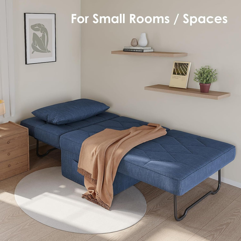 28" Folding Sofa Bed with 5-Level Adjustable Backrest, Navy Blue | 4-in-1 Convertible Sleeper Chair Bed, Modern Single Futon Couch, Ottoman Bed for Living Room, Apartment, Dorm & Small Space