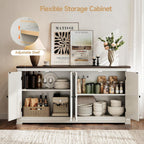 ONBRILL 63 Inches Buffet Cabinet with Storage, Large Sideboard Cabinet with 4 Barn Doors, Adjustable Shelves, Wood Coffee Bar Station for Kitchen, Living Room, Off White