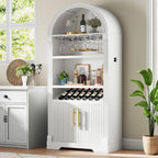 Vlsrka Arched Cabinet, Kitchen Pantry Cabinets with Open & Adjustable Shelves, Induction 3 Color Lights (White A)