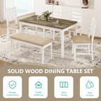 ROCSUMOO Farmhouse Dining Table Set with 4 Chairs and 1 Bench, 59" White Kitchen Table Set, Rectangular Dinner Room Table & Chairs Set Wood (4 Chairs & 1 Bench)