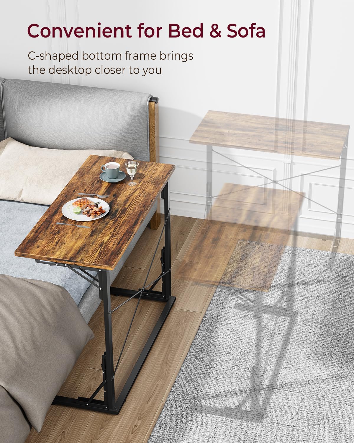Vantic 31.5" Folding TV Tray Table for Eating on Couch, Rustic Brown | Foldable Couch Desk Table for Small Spaces, Extra Large TV Dinner Trays, Portable Fold Computer Writing Desk for Home Office