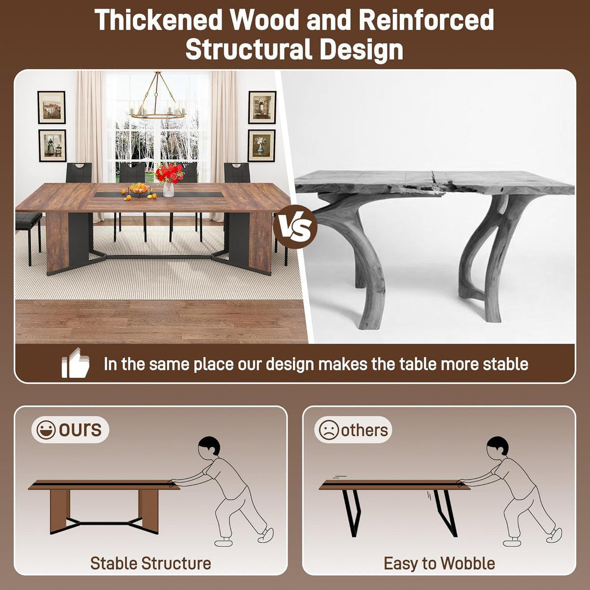 chartustriable Dining Table for 8-10 People,94" Large Modern Kitchen Table W/Built-in Table Runner Design,Brown&Black Industrial Rectangular Dinner Table,Waterproof Wood Table Sturdy Base,280lbs Load
