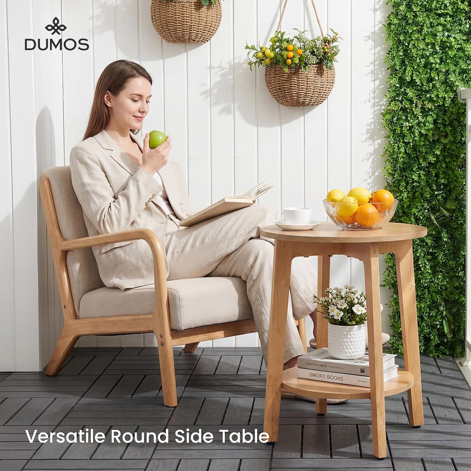 DUMOS Small Round End Tables Set of 2 for Living Room, Small Spaces