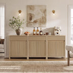 SICOTAS 87" Extra Large Buffet Cabinet with Storage, Modern Fluted Sideboard Cabinet with Drawers & Adjustable Shelves, Premium Credenza for Large Spaces, Reclaimed Light Oak, 3 PCS