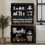 DIYART 71 Inch Black Pantry Cabinet with Power Outlet, Heavy-Duty Freestanding Kitchen Storage Organizer with Reinforced Frame, Pantry Hutch for Kitchen, Dining Room, Living Room