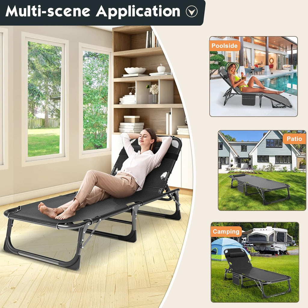 MOPHOTO 5-Position Folding Chaise Lounge Chair for Patio, Outdoor & Pool | 5 adjustable positions and a padded design create a comfortable spot to relax at the beach, pool, patio, lawn, or campsite