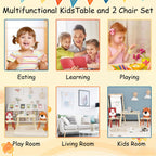 3 Pieces Table and Chair Set, Tiger & Bear Pattern Activity Play Set with Solid Wood Legs, Wooden Furniture for Playroom, Daycare & Kindergarten