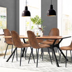 FurnitureR Dining Chairs Set of 6, Faux Suede Upholstered Kitchen & Dining Room Chairs with Metal Legs, Comfortable Mid-Back Side Chairs for Holiday Hosting & Everyday Use, Brown