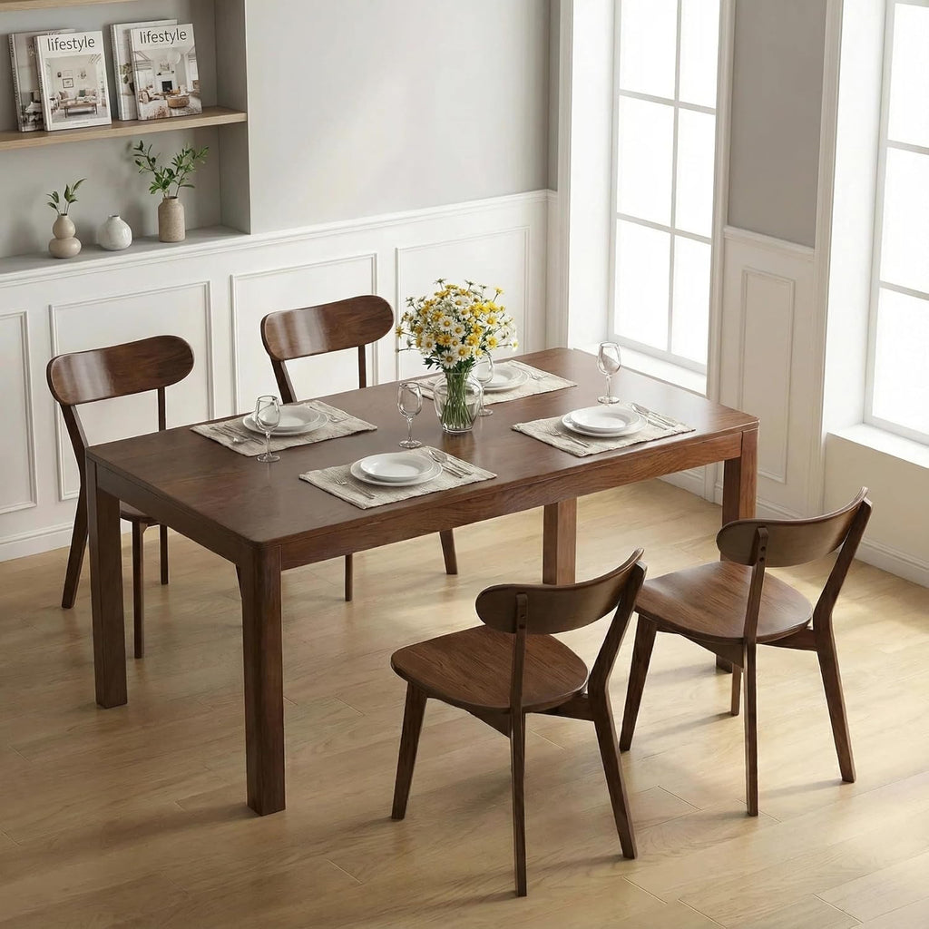 Solid Wood Dining Chairs Mid Century Modern Kitchen Chairs Set of 6 | Rounded Curved Backrest, Wide Comfortable Seat, Ergonomic Support, Easy Clean Wood Finish, Multiple Set Options,Walnut Color