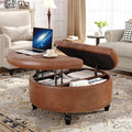 FiveWillowise 31.5 Inch Large Round Ottoman with Storage Circular,Brown