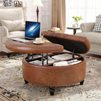 FiveWillowise 31.5 Inch Large Round Ottoman with Storage Circular,Brown