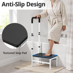 Step Stool with Handle for Adults and Seniors, Heavy Duty One Step Wooden Platform Stool with Adjustable Handrail, Wide Non Slip Footstool for Bedside, Bathroom and Home