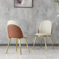 Dining Chairs Set of 2, Modern Faux Leather Chair with Sturdy Gold Metal Legs and Ergonomic Backrest, 2-PCS Dining Room Chairs for Living Kitchen Dining (Beige+Light Brown)