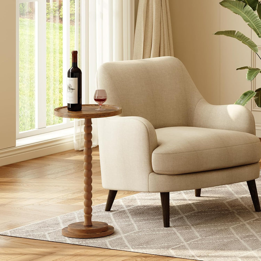 HOOBRO Round Side Table, Small Drink Table for Small Space, End Table with Rubberwood Accent Leg, Stable Pedestal, Easy Assembly, for Living Room, Corner, Bedroom, Rustic Brown FG187BZ01