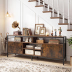 Tangkula Industrial TV Stand for TVs up to 65”, Entertainment Center with 2 Storage Cabinets & 4 Open Shelves, Wooden TV Cabinet with Raised Metal Legs, Media TV Console Table (Backless, Rustic Brown)