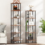 HOOBRO 5-Tier Corner Shelf Stand, Corner Square Rack Display Shelf, Tall Storage Plant Stand, Bookcase for Small Spaces, Living Room, Home Office, Kitchen, Rustic Brown and Black BF50CJ01