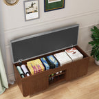 3More 40" Entryway Shoe Storage Bench,Upholstered Hidden Space Beneath Seat Cushion Bench,2-Tier Unique Geometric Shape with Wood Grain,Walnut