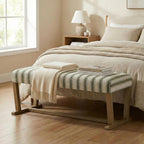 VKNOW 41" Upholstered Entryway Bench, End of Bed Bench with Cushion and Rubber Wood, Kitchen Dining Bench, Striped Bench for Dining Table, Bedroom, Living Room, Green