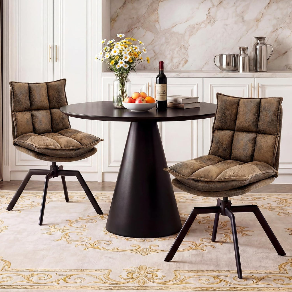 Swivel Dining Chairs Set 2,Mid-Century Modern PU Upholstered with 360°AUTO Swivel Metal Legs,Suitable for Dining Rooms, Living Rooms, and Bedrooms.(Brown)